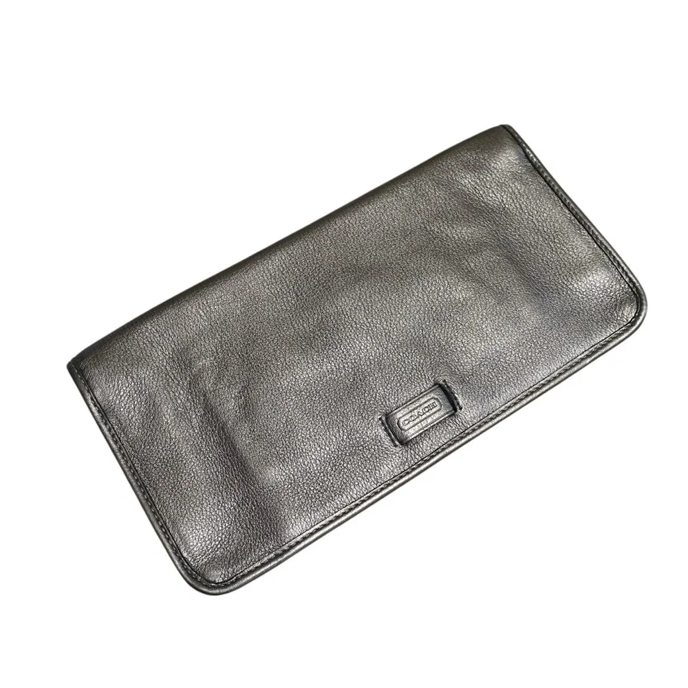 Coach Metallic Gunmetal Flap Clutch To Handbag